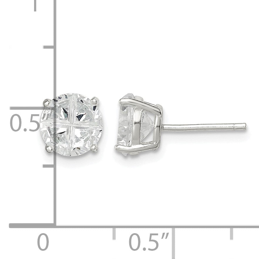 Sterling Silver 7mm Round Basket Set Cross-cut CZ Stud Earrings