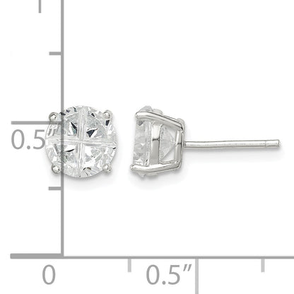 Sterling Silver 7mm Round Basket Set Cross-cut CZ Stud Earrings
