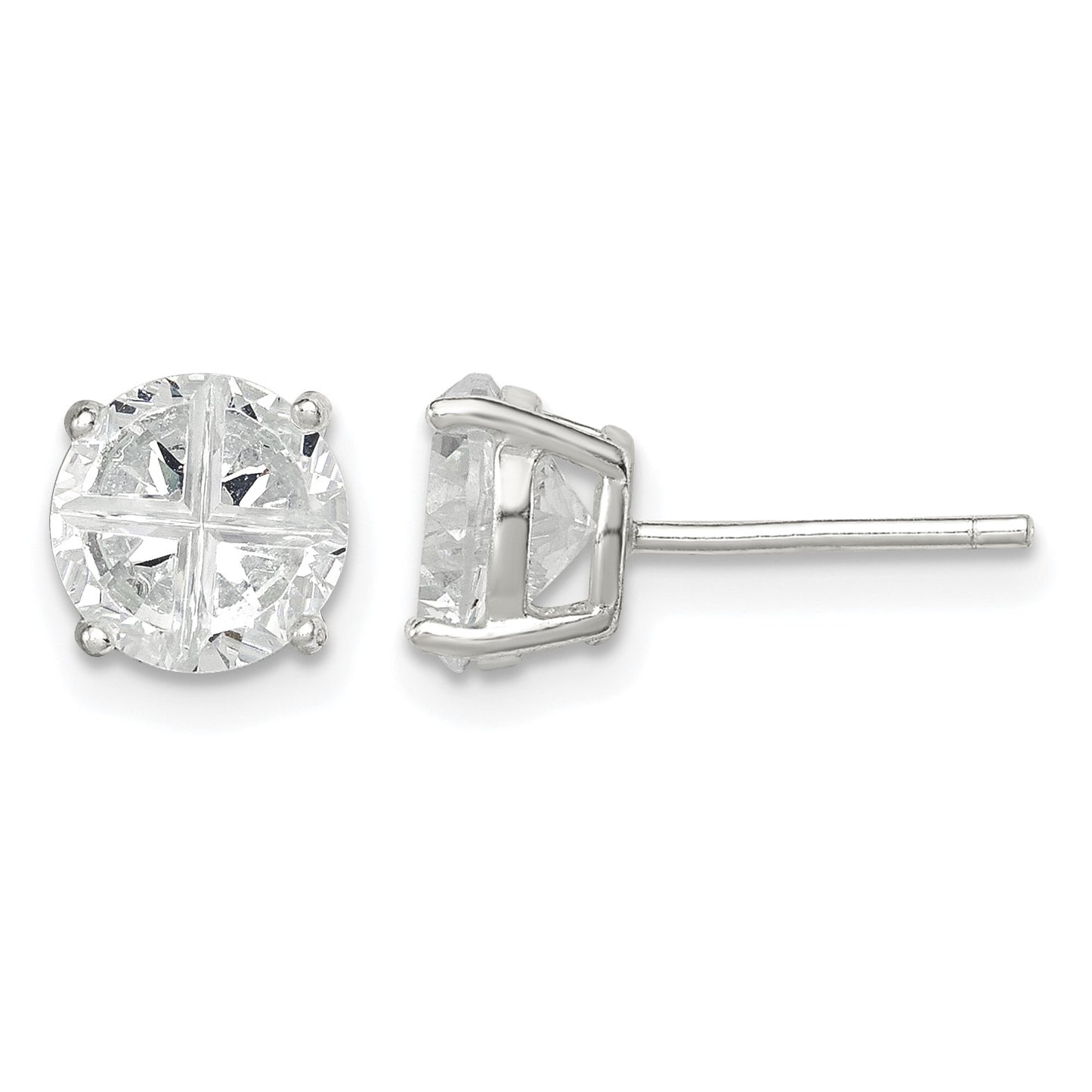 Sterling Silver 7mm Round Basket Set Cross-cut CZ Stud Earrings