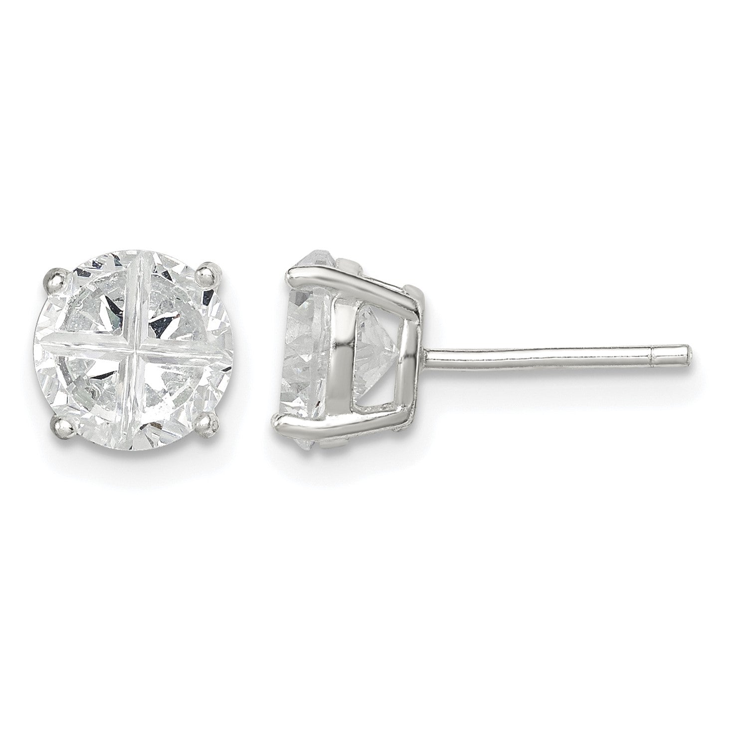 Sterling Silver 7mm Round Basket Set Cross-cut CZ Stud Earrings
