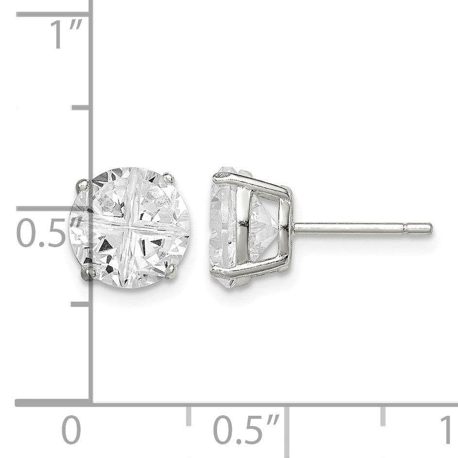 Sterling Silver 8mm Round Basket Set Cross-cut CZ Stud Earrings
