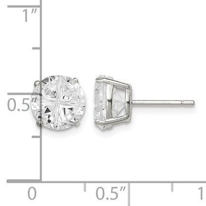 Sterling Silver 8mm Round Basket Set Cross-cut CZ Stud Earrings