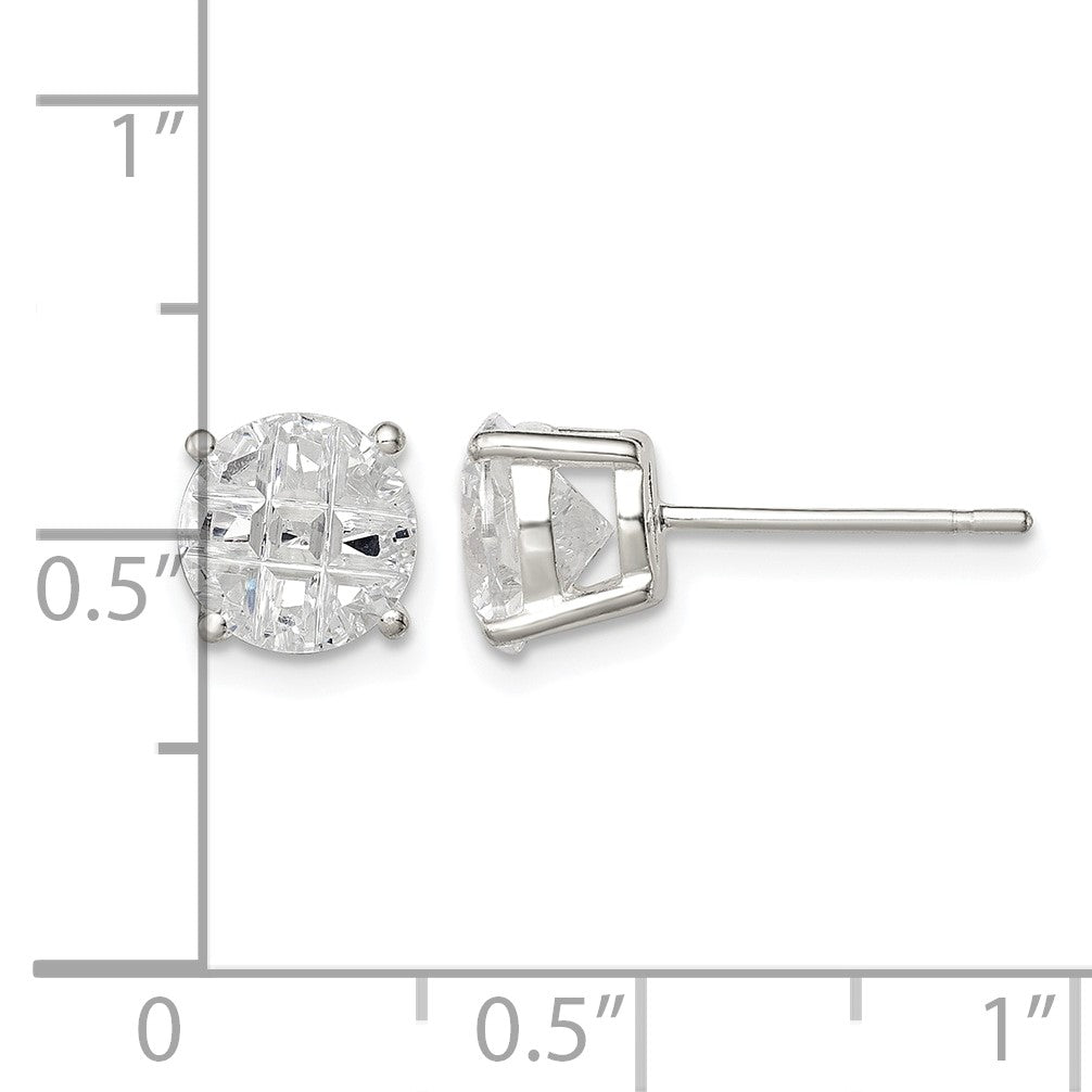 Sterling Silver 7mm Round Basket Set Laser-cut CZ Stud Earrings