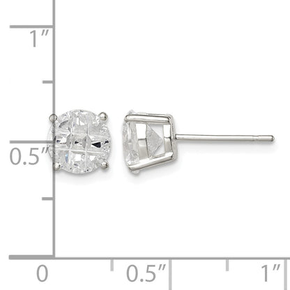 Sterling Silver 7mm Round Basket Set Laser-cut CZ Stud Earrings