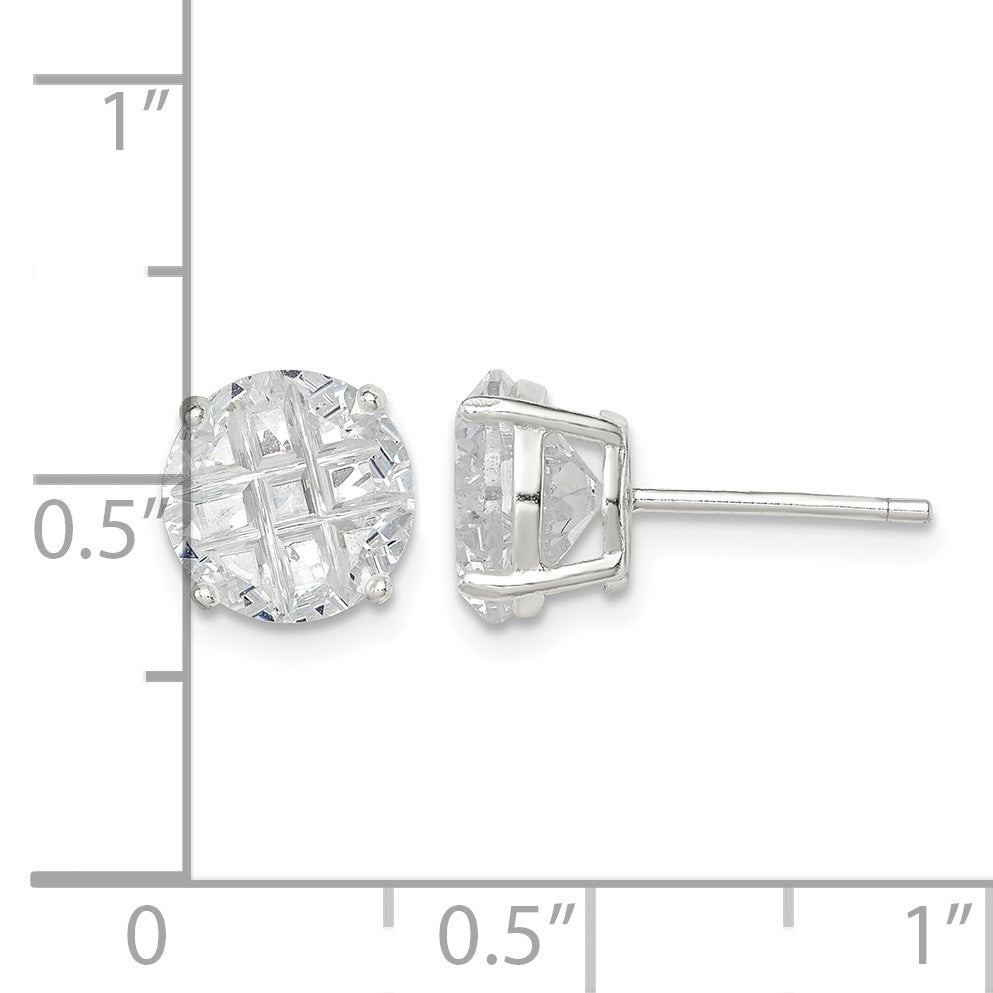 Sterling Silver 8mm Round Basket Set Laser-cut CZ Stud Earrings