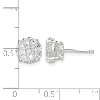 Sterling Silver 8mm Round Basket Set Laser-cut CZ Stud Earrings