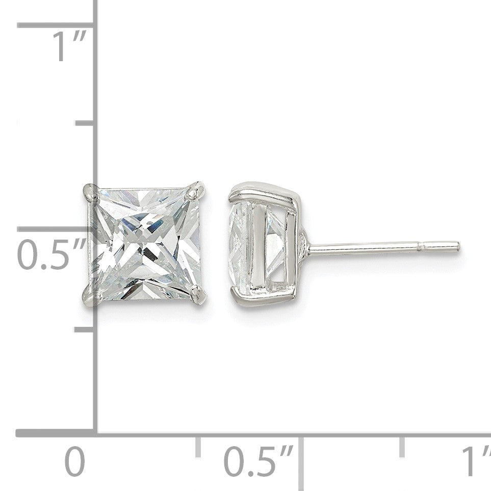 Sterling Silver 7mm Square CZ Basket Set Stud Earrings