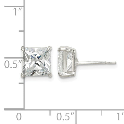 Sterling Silver 7mm Square CZ Basket Set Stud Earrings