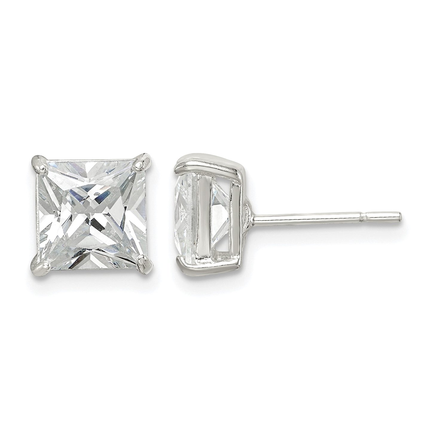 Sterling Silver 7mm Square CZ Basket Set Stud Earrings