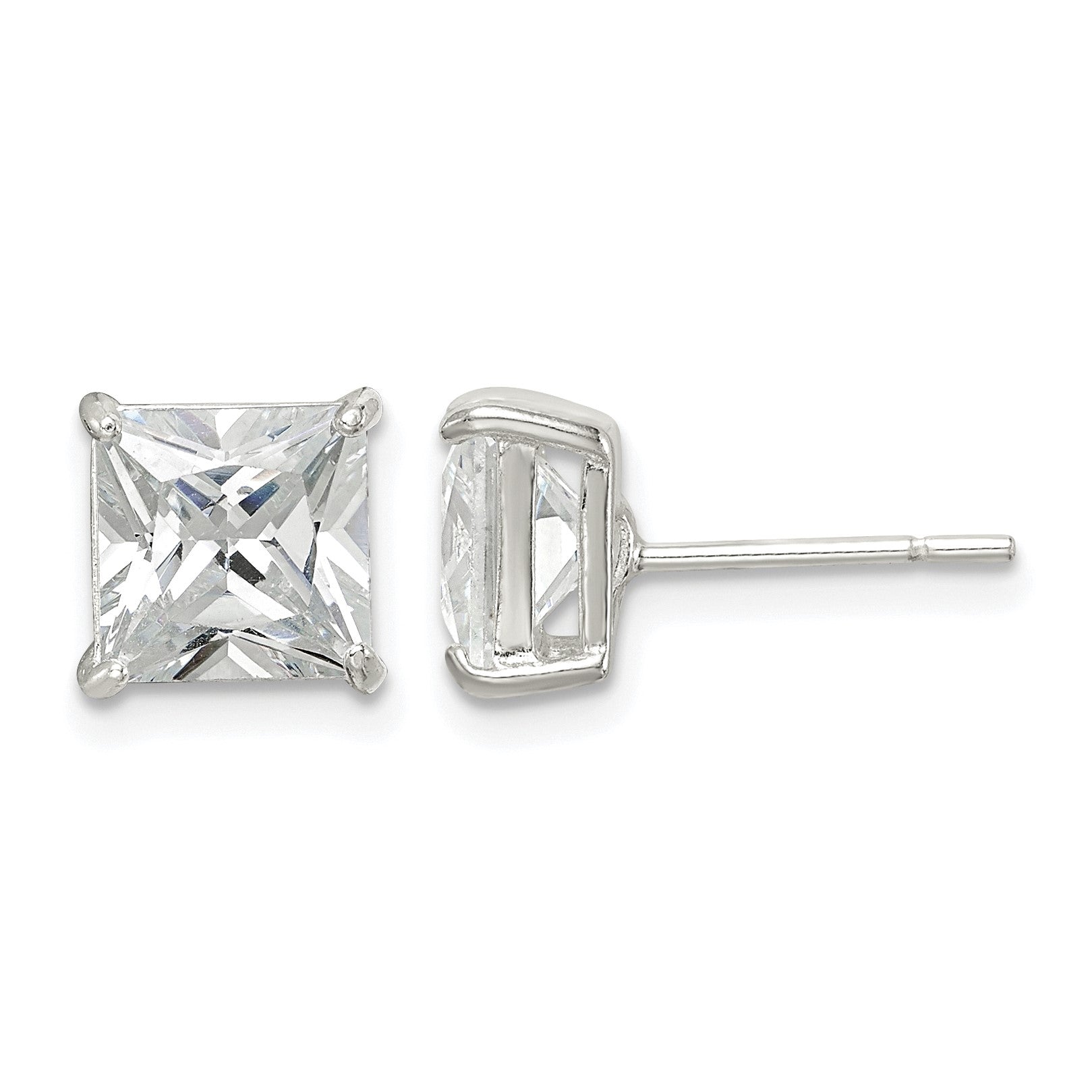 Sterling Silver 7mm Square CZ Basket Set Stud Earrings
