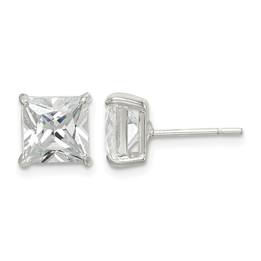 Sterling Silver 7mm Square CZ Basket Set Stud Earrings