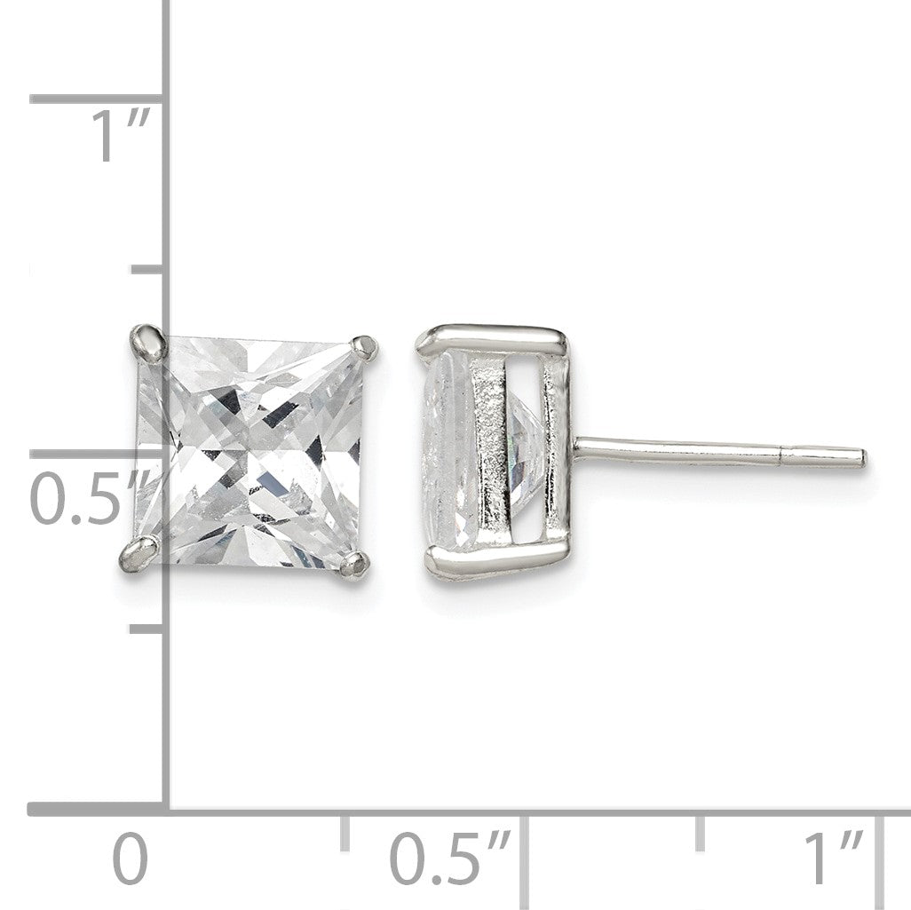 Sterling Silver 8mm Square CZ Basket Set Stud Earrings