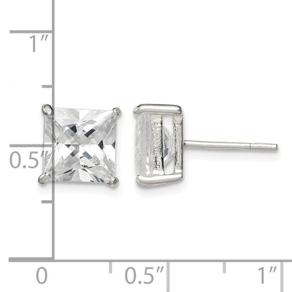 Sterling Silver 8mm Square CZ Basket Set Stud Earrings