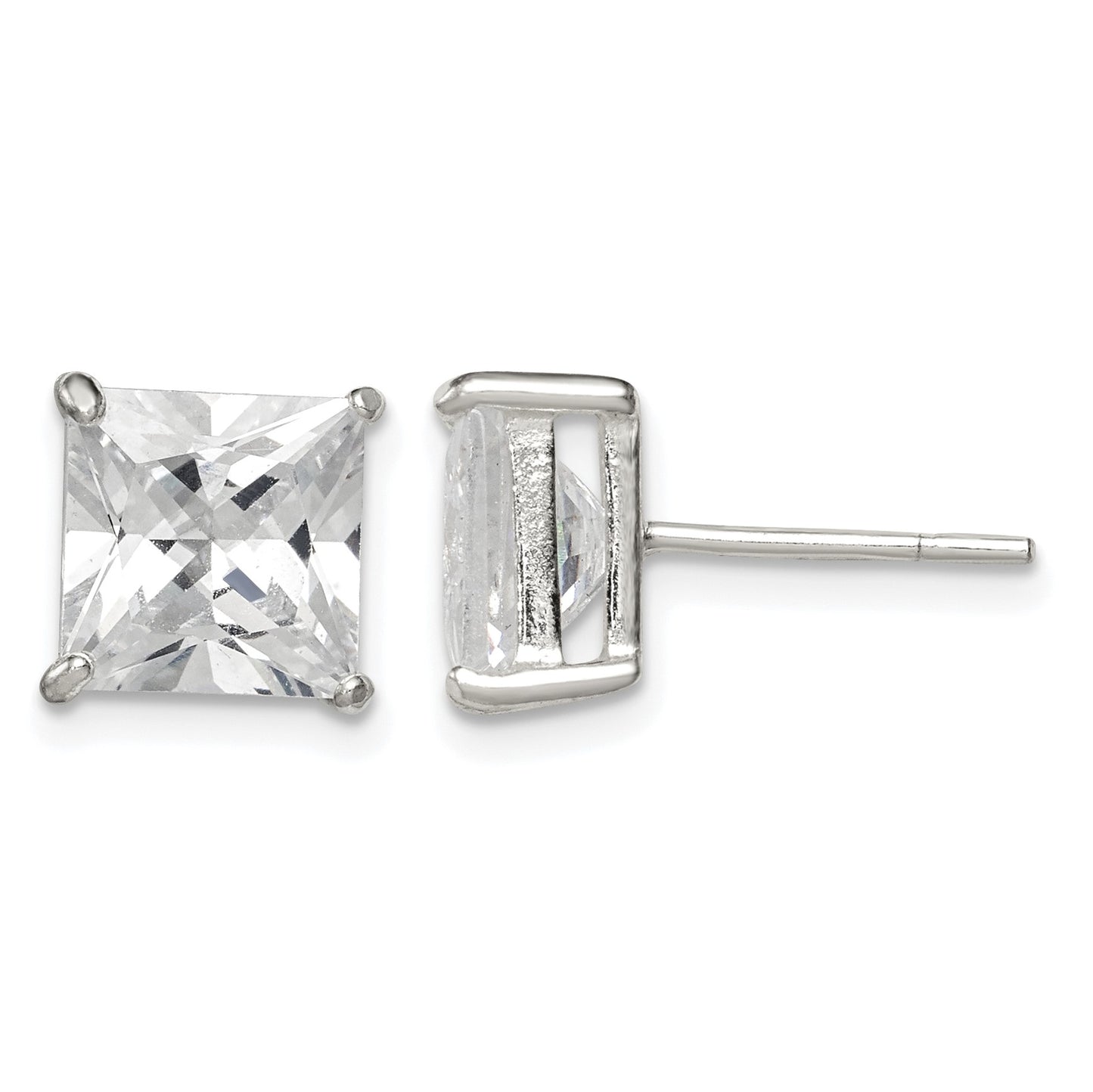 Sterling Silver 8mm Square CZ Basket Set Stud Earrings