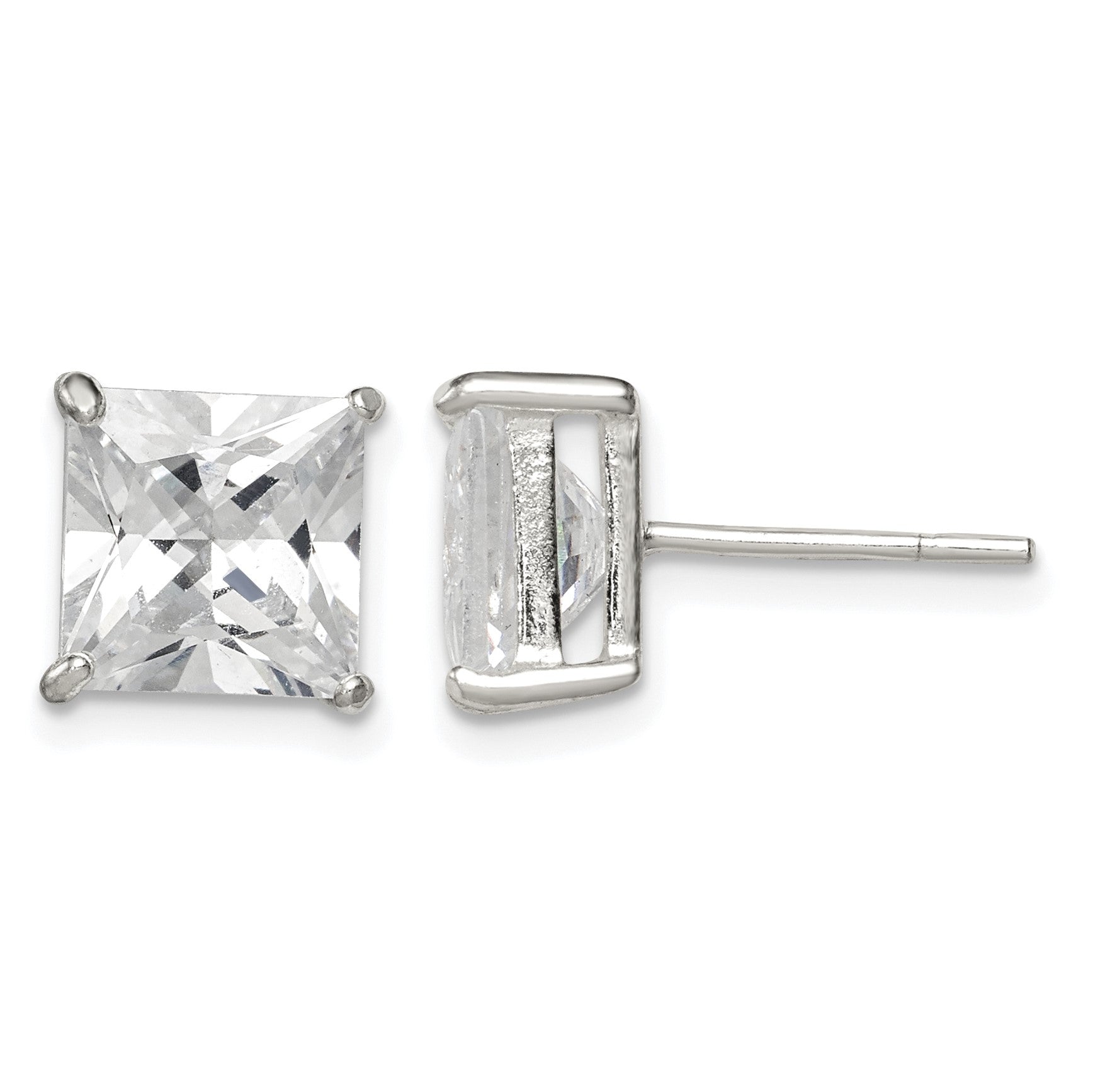 Sterling Silver 8mm Square CZ Basket Set Stud Earrings
