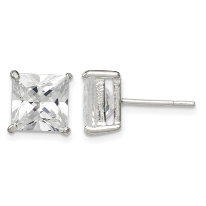 Sterling Silver 8mm Square CZ Basket Set Stud Earrings