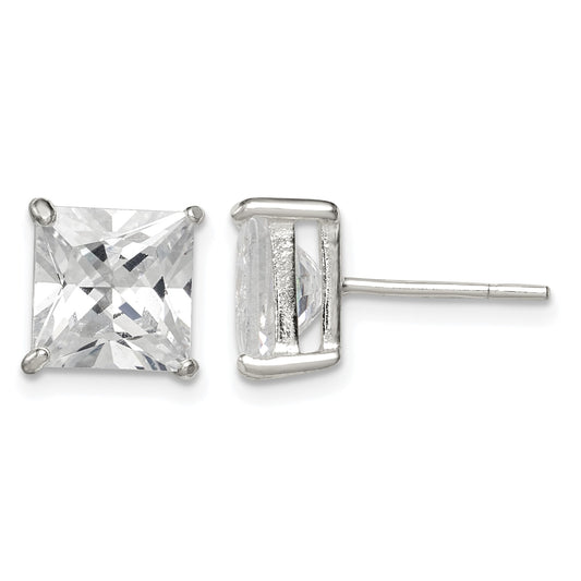 Sterling Silver 8mm Square CZ Basket Set Stud Earrings