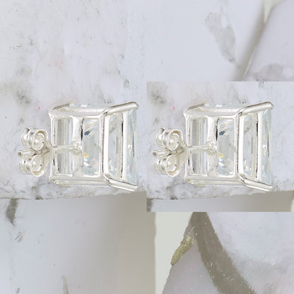 Sterling Silver 9mm Square CZ Basket Set Stud Earrings