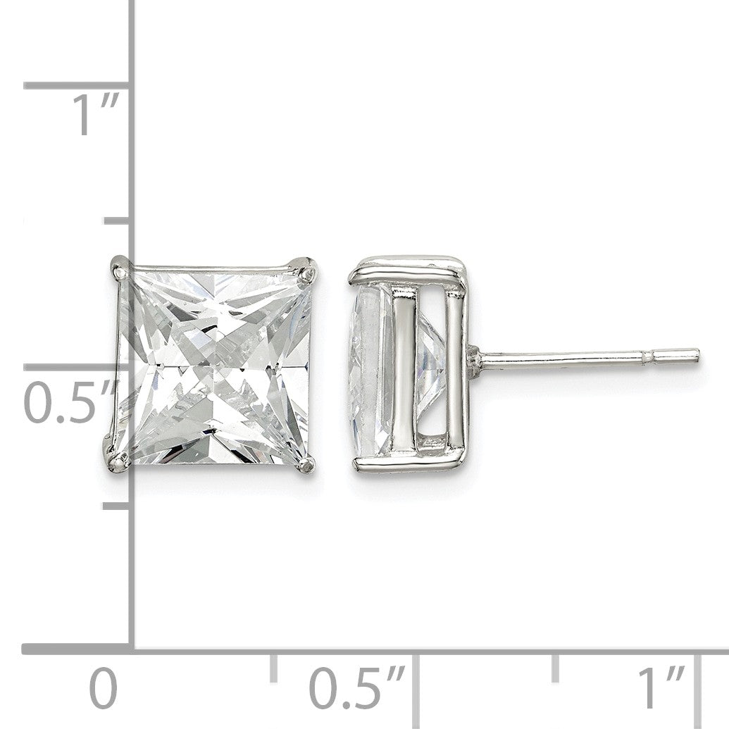 Sterling Silver 9mm Square CZ Basket Set Stud Earrings