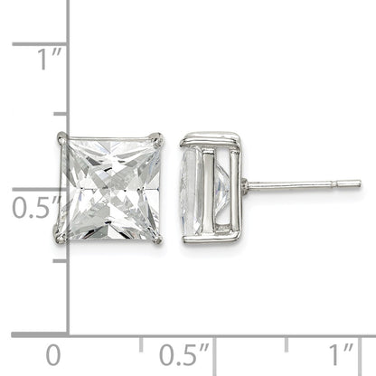 Sterling Silver 9mm Square CZ Basket Set Stud Earrings