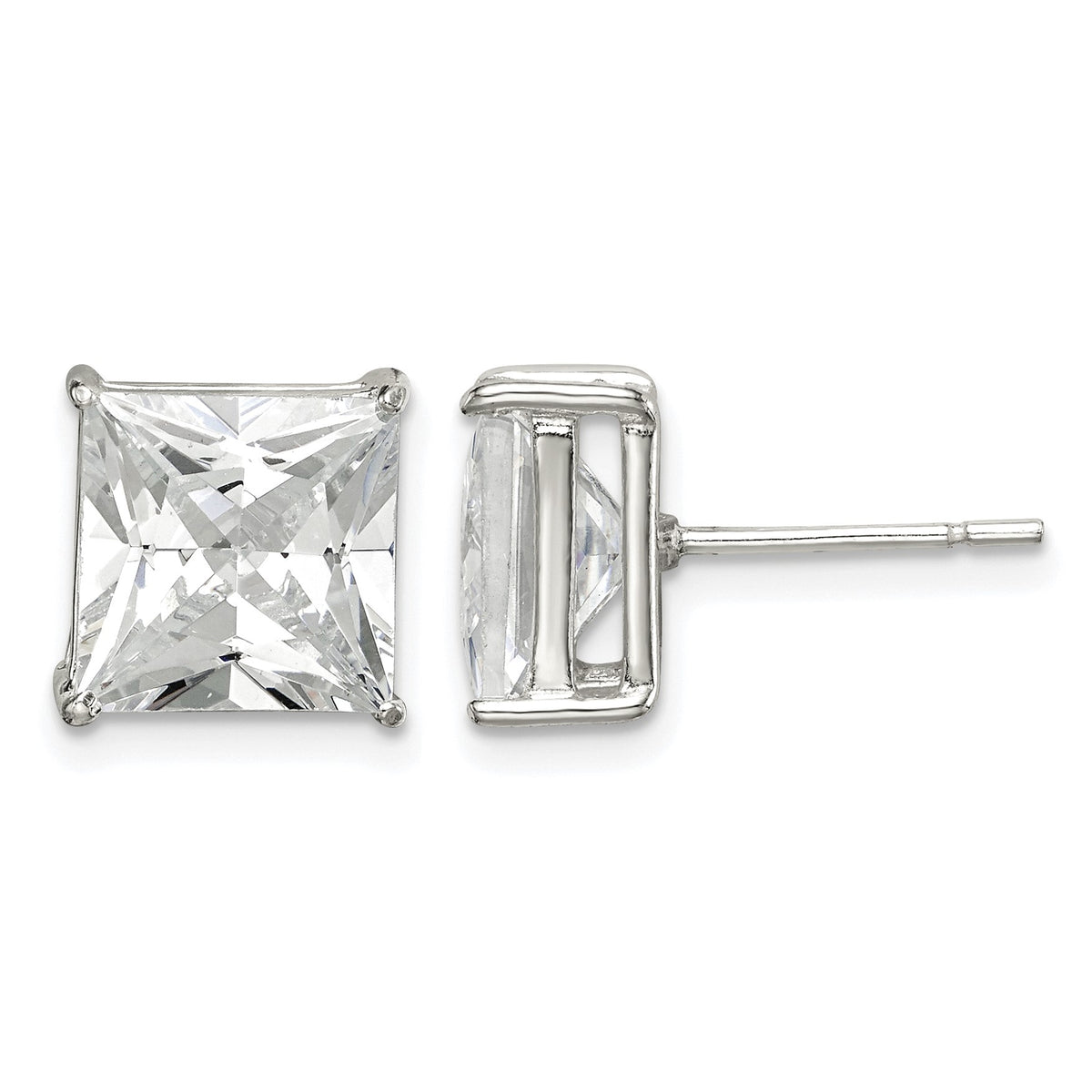 Sterling Silver 9mm Square CZ Basket Set Stud Earrings