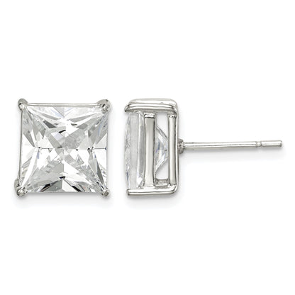 Sterling Silver 9mm Square CZ Basket Set Stud Earrings