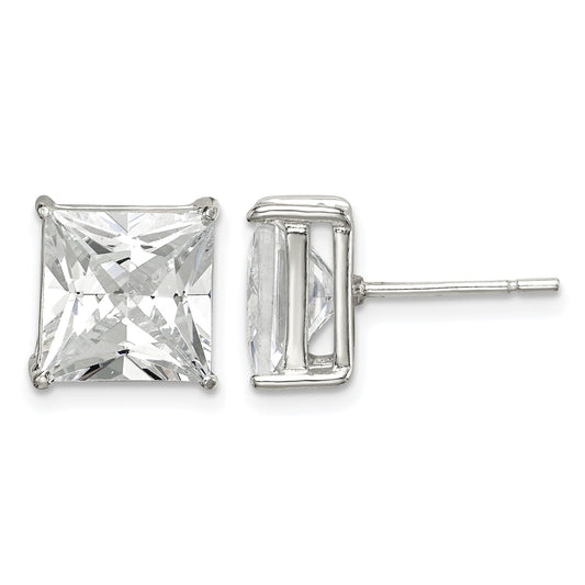 Sterling Silver 9mm Square CZ Basket Set Stud Earrings