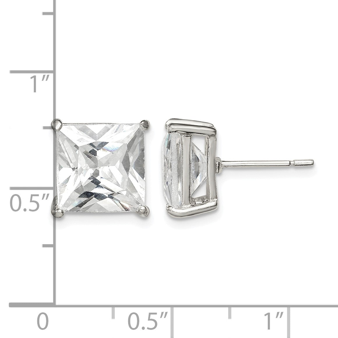 Sterling Silver 10mm Square CZ Basket Set Stud Earrings
