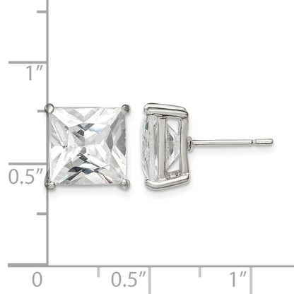 Sterling Silver 10mm Square CZ Basket Set Stud Earrings