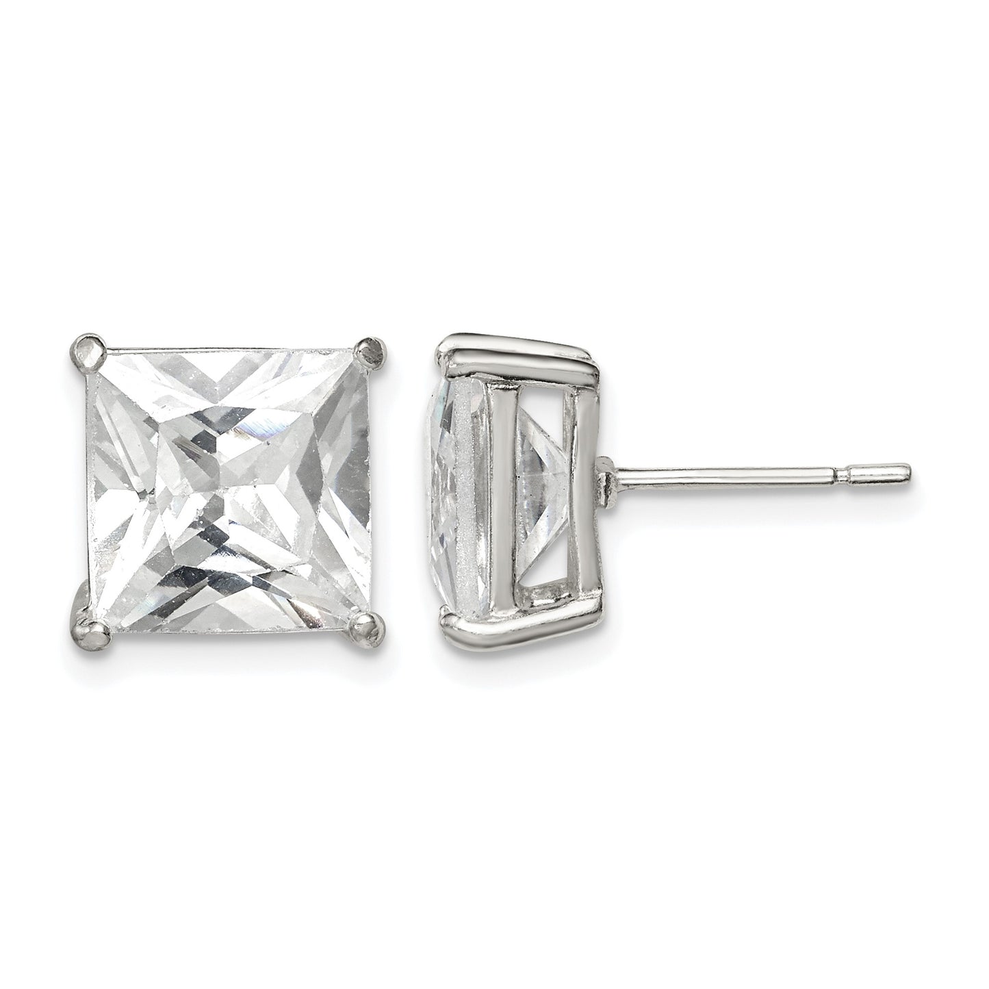 Sterling Silver 10mm Square CZ Basket Set Stud Earrings