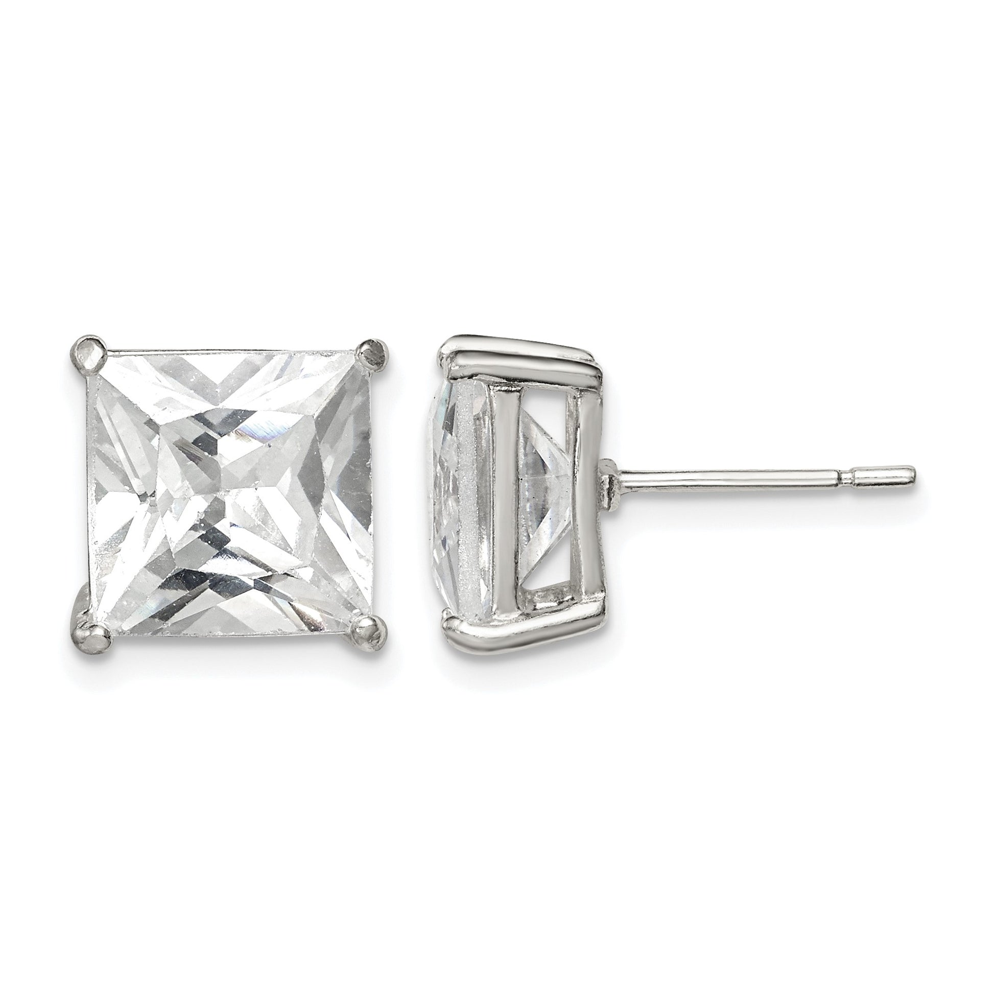Sterling Silver 10mm Square CZ Basket Set Stud Earrings