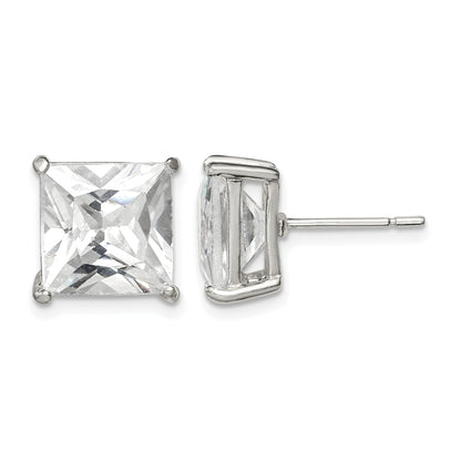 Sterling Silver 10mm Square CZ Basket Set Stud Earrings