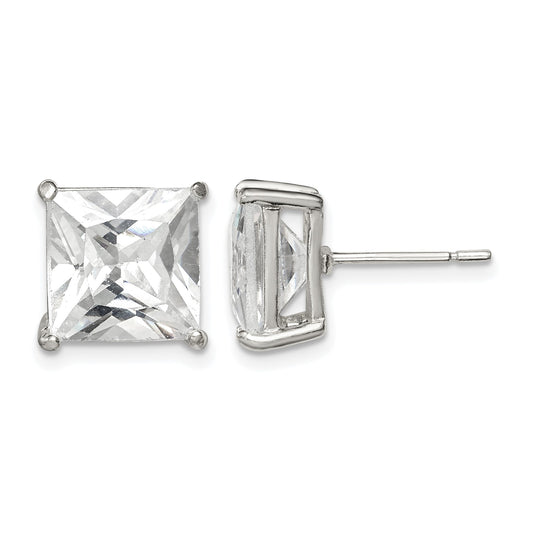 Sterling Silver 10mm Square CZ Basket Set Stud Earrings