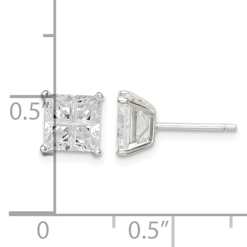 Sterling Silver 6mm Square Cross-cut CZ Basket Set Stud Earrings