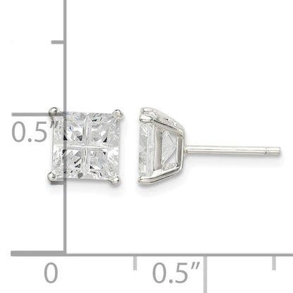 Sterling Silver 6mm Square Cross-cut CZ Basket Set Stud Earrings