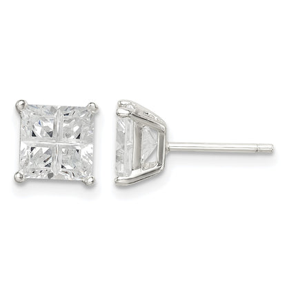 Sterling Silver 6mm Square Cross-cut CZ Basket Set Stud Earrings