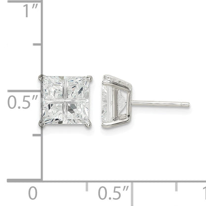 Sterling Silver 7mm Square Cross-cut CZ Basket Set Stud Earrings