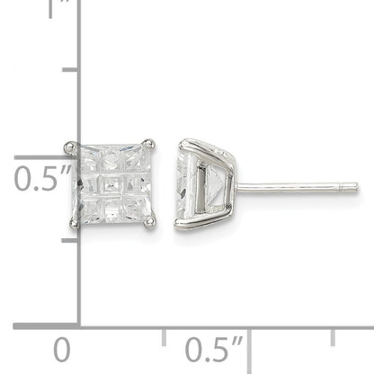 Sterling Silver 6mm Square Laser-cut CZ Basket Set Stud Earrings