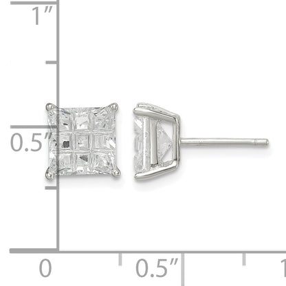 Sterling Silver 7mm Square Laser-cut CZ Basket Set Stud Earrings