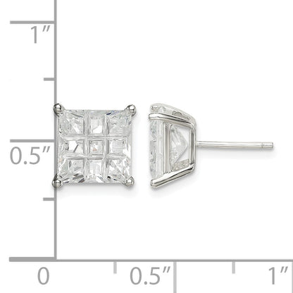 Sterling Silver 8mm Square Laser-cut CZ Basket Set Stud Earrings