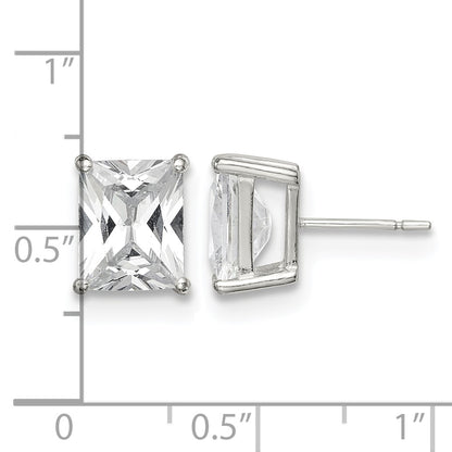 Sterling Silver Polished Emerald-cut 10x8mm Basket Set CZ Stud Earrings