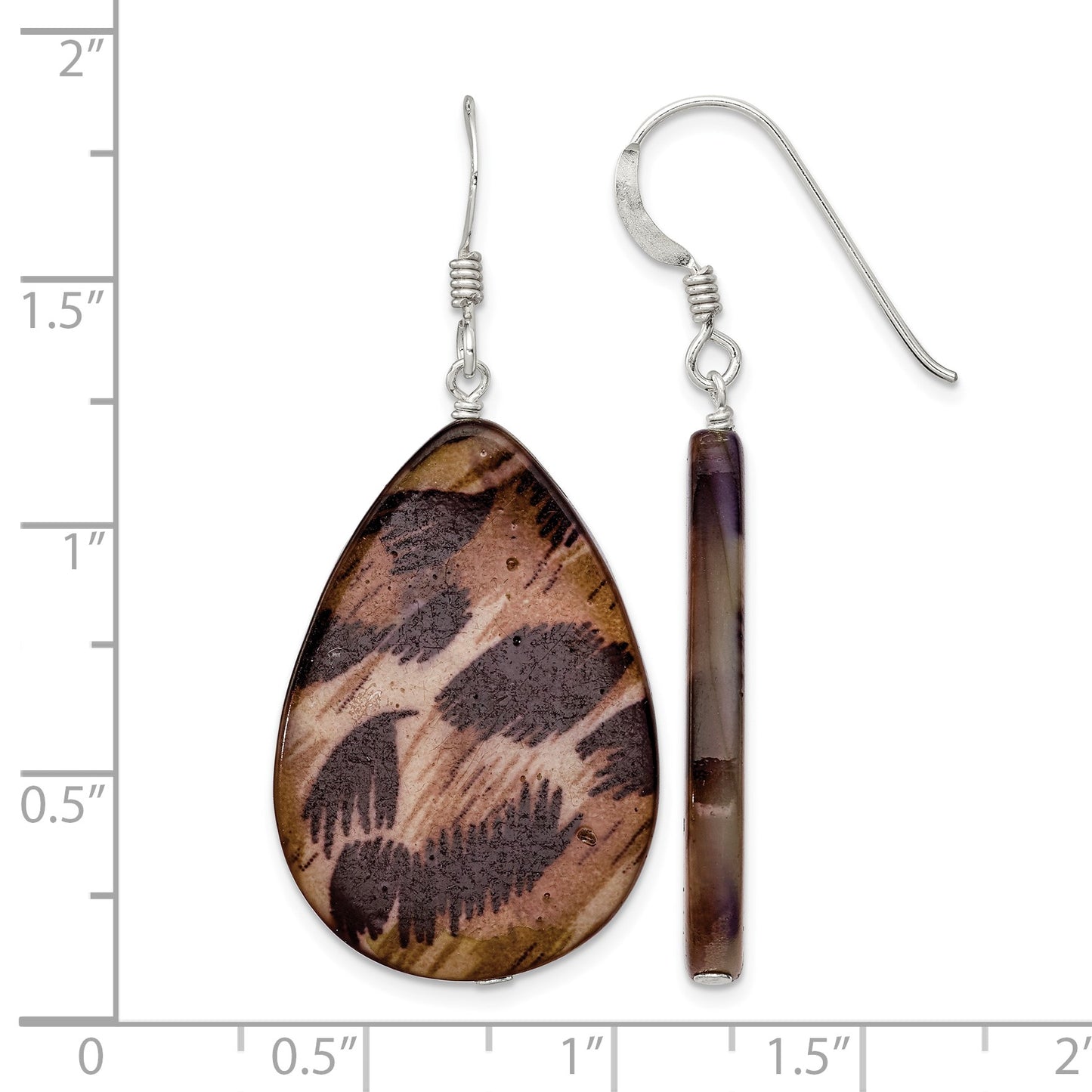 Sterling Silver Polished Brown Mother of Pearl Teardrop Dangle Earrings