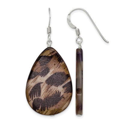 Sterling Silver Polished Brown Mother of Pearl Teardrop Dangle Earrings