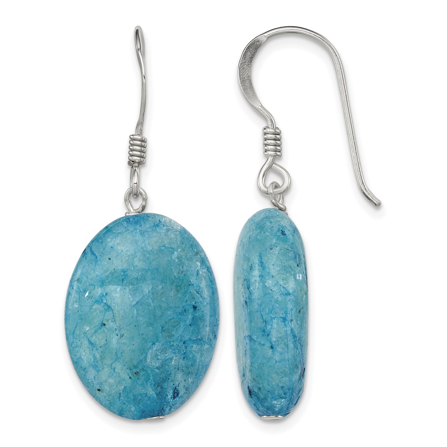 Sterling Silver Polished Cracked Aventurine Oval Dangle Earrings