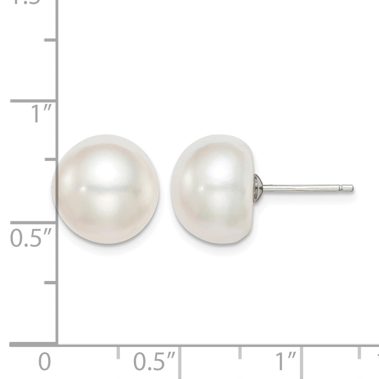 Sterling Silver Rhodium-plated 11-12mm White Button Freshwater Cultured Pearl Post Earrings