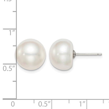 Sterling Silver Rhodium-plated 11-12mm White Button Freshwater Cultured Pearl Post Earrings