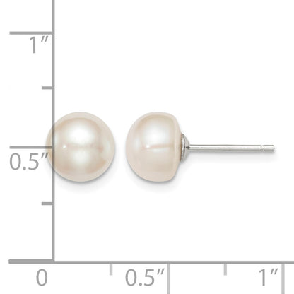 Sterling Silver Rhodium-plated 8-9mm White Button Freshwater Cultured Pearl Post Earrings