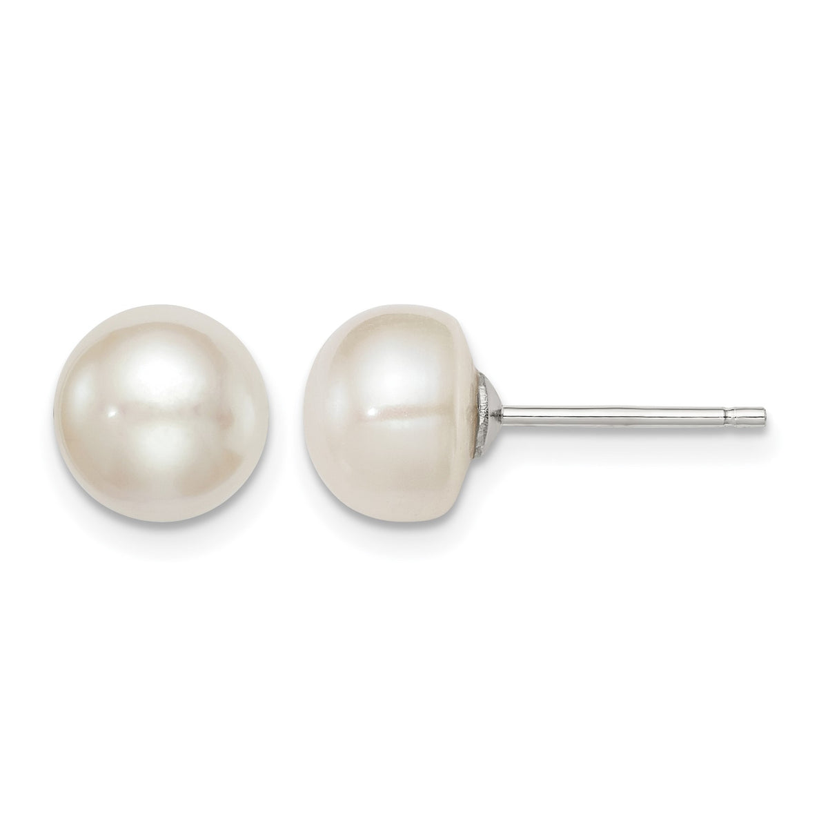 Sterling Silver Rhodium-plated 8-9mm White Button Freshwater Cultured Pearl Post Earrings