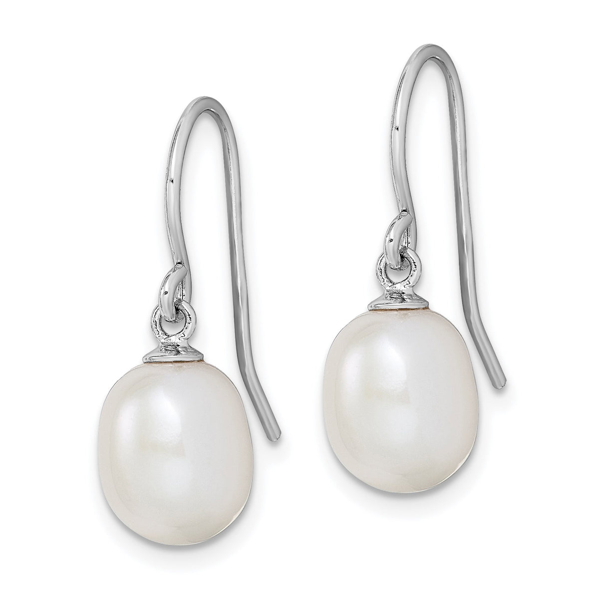 Sterling Silver Rhodium-plated 8-9mm White Teardrop Freshwater Cultured Pearl Dangle Earrings