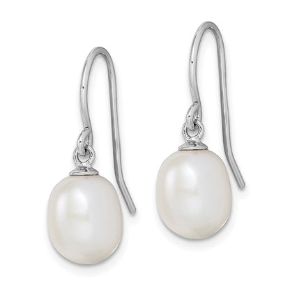 Sterling Silver Rhodium-plated 8-9mm White Teardrop Freshwater Cultured Pearl Dangle Earrings
